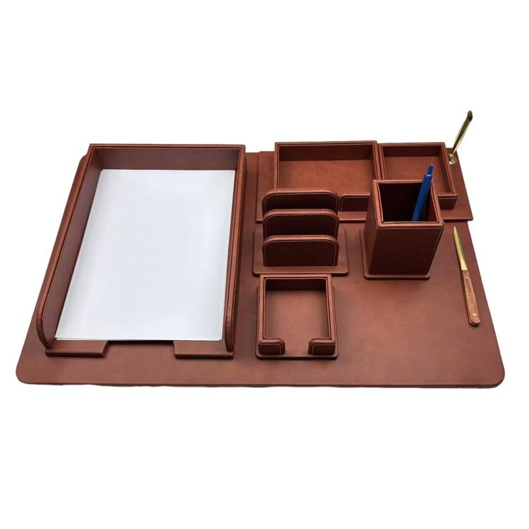 Luxury 7-Piece Leather Desk Organizer Set with Desk Pad, Executive Office Accessories Collection for Home and Professional Workspace