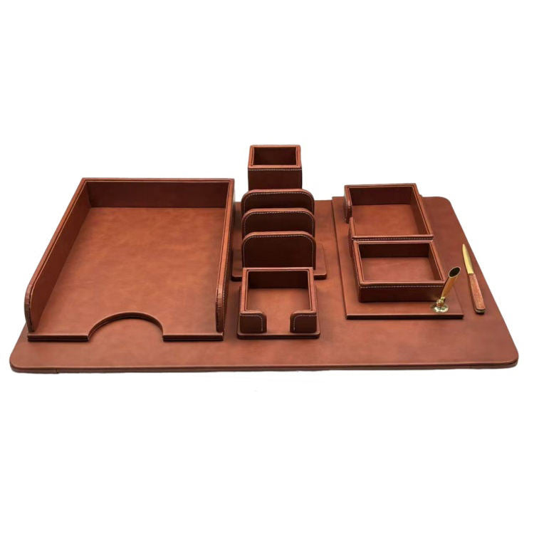 Luxury 7-Piece Leather Desk Organizer Set with Desk Pad, Executive Office Accessories Collection for Home and Professional Workspace