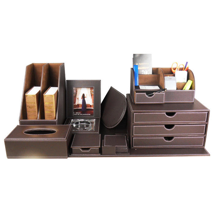 Premium 10-Piece Leather Office Desk Organizer Set, Executive Desktop Accessories Collection for Home, Office & Workspace