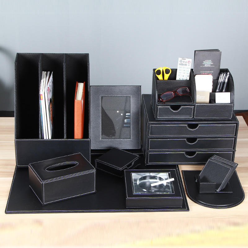 Premium 10-Piece Leather Office Desk Organizer Set, Executive Desktop Accessories Collection for Home, Office & Workspace