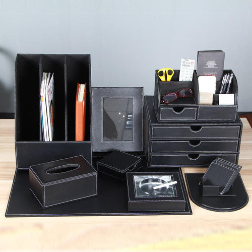 Premium 10-Piece Leather Office Desk Organizer Set, Executive Desktop Accessories Collection for Home, Office & Workspace